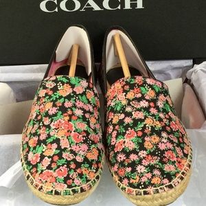 Coach Black/Pink Flower Canvas Espadrilles Size 9